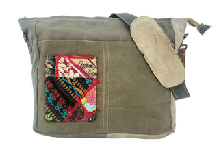 Recycled Military Tent Crossbody w/Vintage Fabric Pocket