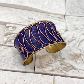 Brass Patina Cuff Bracelet - Purple Swirls