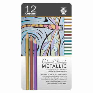 Set of 12 / Metallic / Colored Pencil Tin Set / Pentallic