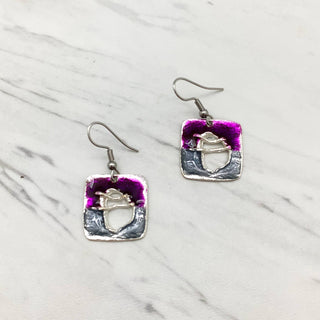 Pewter Earrings with Color Enamel Purple/Silver