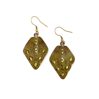 Brass Patina Earrings - Burnt Orange Textured Diamonds