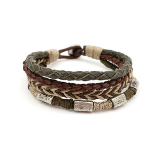 Aadi Bracelet - Green/Brown Leather and Twine