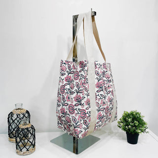 Block Printed Canvas Bag - Blossoms in Violet