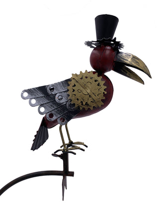 Steampunk Bird w/Top Hat Rocker / Metal Sculpture Ornament with Garden Stake