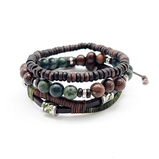 Aadi Mens Bracelet - Green and Brown Leather hues