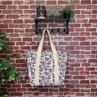 Block Printed Canvas Bag - Blossoms in Violet