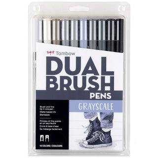Set of 10 / "Greyscale" Dual Brush Pens / Tombow