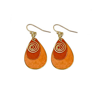 Brass Patina Earrings - Gold Swivel Orange Hues