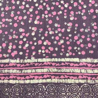 Block Printed Cotton Scarf - Purple with Pink and White Dots