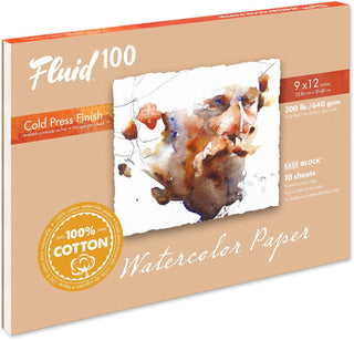 8x8" / 300lb / Cold Press Watercolor Paper Block / Fluid 100