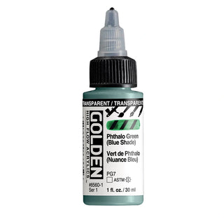 Transparent Phthalo Green (Blue Shade) / 1oz / High Flow Acrylics / Golden Paints