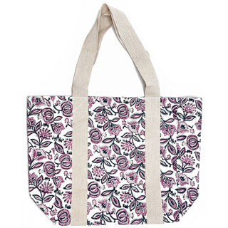 Block Printed Canvas Bag - Blossoms in Violet