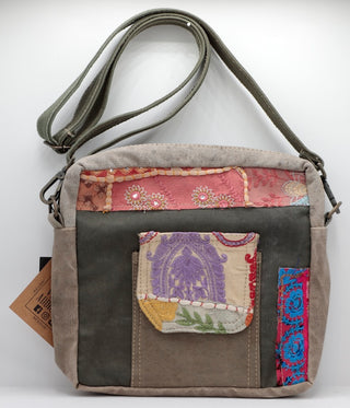 Vintage Fabric Patchwork / Recycled Military Tent Crossbody / Vintage Addiction