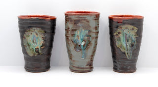 Orange Interior Handmade Ceramic Mug with Thumb Dent / Pottery by Jessie