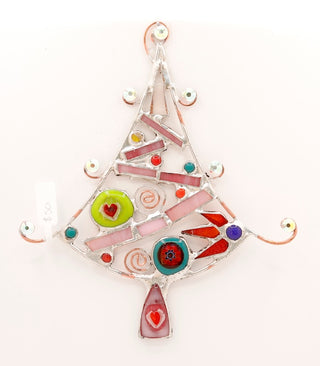 7" / Stained Glass & Agate & Copper Christmas Tree Suncatcher