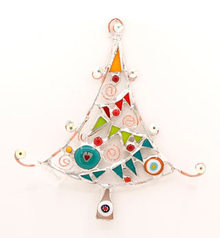 7" / Stained Glass & Agate & Copper Christmas Tree Suncatcher