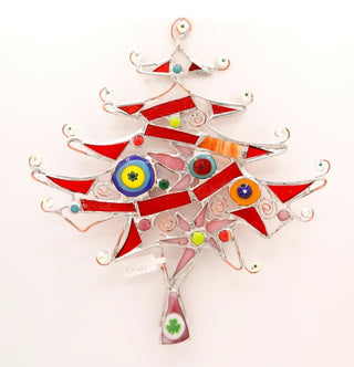 9" / Stained Glass & Agate & Copper Christmas Tree Suncatcher