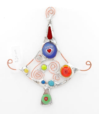 5" / Stained Glass & Agate & Copper Christmas Tree Suncatcher