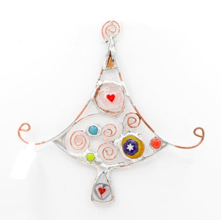 5" / Stained Glass & Agate & Copper Christmas Tree Suncatcher