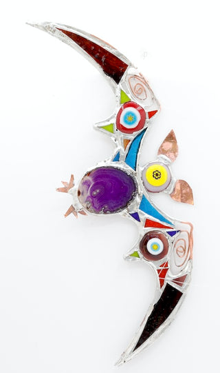11" / Stained Glass & Agate & Copper Bat Suncatcher