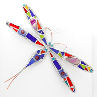 12" / Stained Glass & Agate & Copper Dragonfly Suncatcher