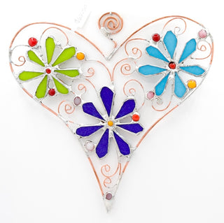 8" / Stained Glass & Agate & Copper Heart Suncatcher