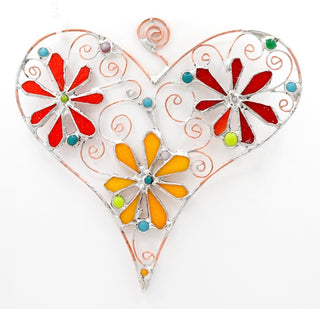 8" / Stained Glass & Agate & Copper Heart Suncatcher