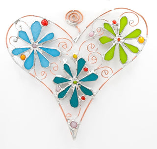 8" / Stained Glass & Agate & Copper Heart Suncatcher