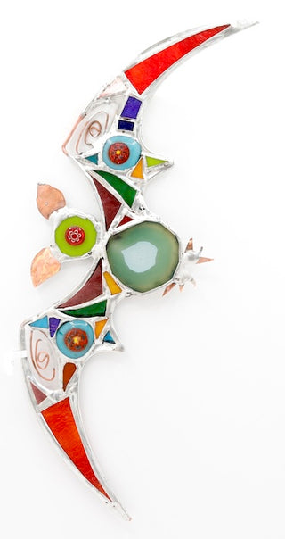 11" / Stained Glass & Agate & Copper Bat Suncatcher