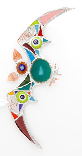 11" / Stained Glass & Agate & Copper Bat Suncatcher