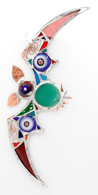 11" / Stained Glass & Agate & Copper Bat Suncatcher