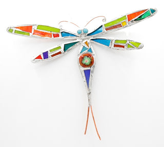 10" / Stained Glass & Agate & Copper Dragonfly Suncatcher