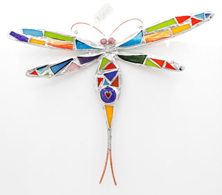 10" / Stained Glass & Agate & Copper Dragonfly Suncatcher