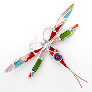 10" / Stained Glass & Agate & Copper Dragonfly Suncatcher
