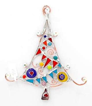 7" / Stained Glass & Agate & Copper Christmas Tree Suncatcher