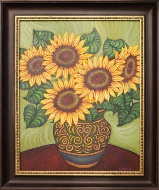 Sunflowers light green background by Sue Carlin