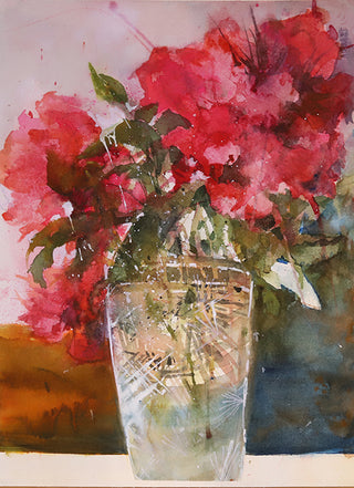 Glass Vase of Red Flowers by Sue Dion