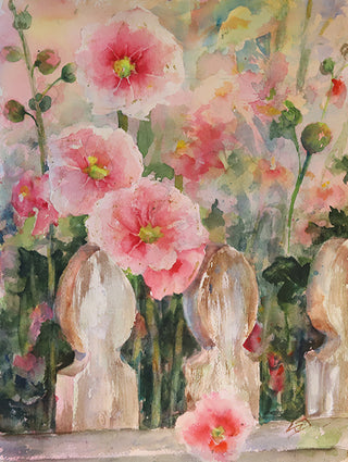 Pink Flowers over Fence by Sue Dion