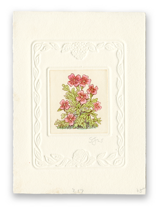 "Pink Flowers" / Handcolored Embossed Etching / SJW
