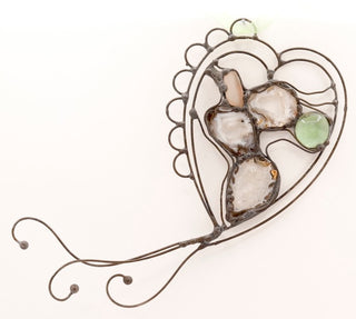 Heart / Glass & Agate & Wire Suncatcher