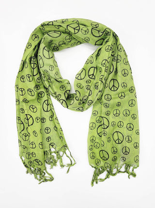 27x68" / Peace Sign Print / Lightweight Tassel Scarf