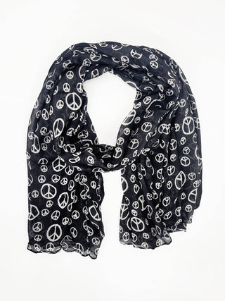Peace Sign Print / Black Lightweight Scarf