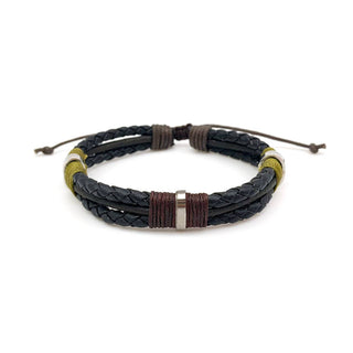 Aadi Black Leather Strands with Metal Pull Tie Bracelet