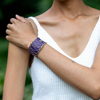 Brass Patina Cuff Bracelet - Purple Swirls