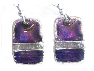 Pewter Earrings with Color Enamel - Rectangle Purple/Grey