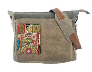 Recycled Military Tent Crossbody w/Vintage Fabric Pocket