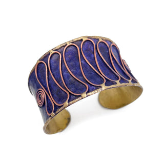 Brass Patina Cuff Bracelet - Purple Swirls