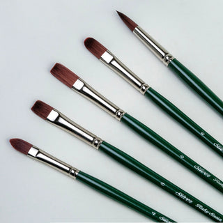 Flat / Ruby Satin Long Handle Synthetic Brush / Silver Brush