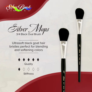 3/4" / Oval / Black Goat Hair Short Handle Silver Mop Brush / Silver Brush