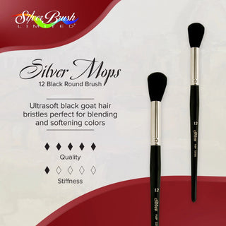 Size 16 / Round / Black Goat Hair Short Handle Silver Mop Brush / Silver Brush